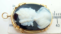 14K Gold Oval Hard Stone Genuine Natural Cameo Pin / Pendant (#J2925)