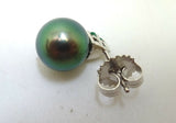 14k Gold 8.8 Tahitian Black Pearl Earrings with Emeralds (#J3639)