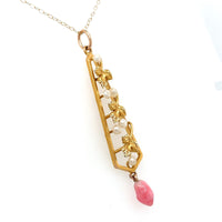 10k Yellow Gold Art Nouveau Lavaliere with Conch Pearl Drop (#J6166)