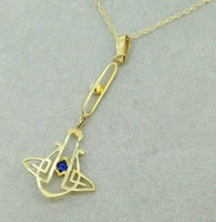 10k Yellow Gold Lavaliere Pendant with Blue Glass and Pearl (#J4762)