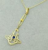 10k Yellow Gold Lavaliere Pendant with Blue Glass and Pearl (#J4762)