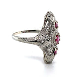 18k White Gold Art Deco Long Filigree Genuine Natural Ruby Ring (#J5651)