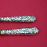 Flora by Reed and Barton Sterling Silver Salad Serving Set 2pc HH Olive Wood 11"