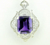 14k White Gold Filigree 3.05ct Amethyst Pendant (#J1736)