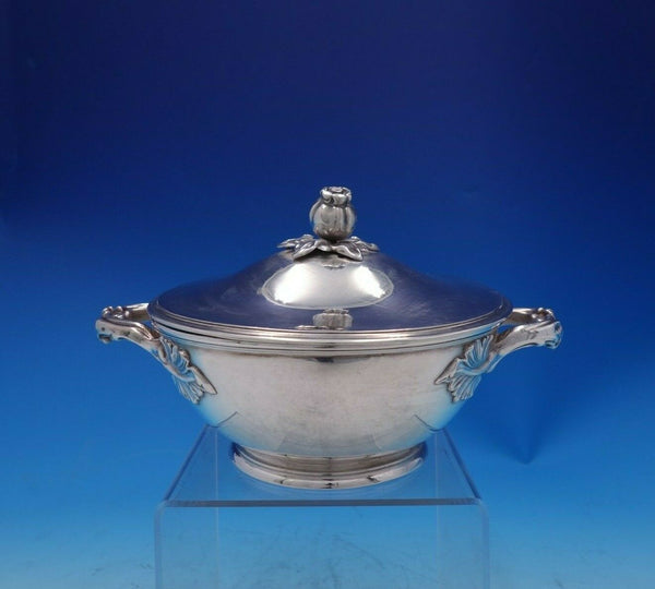 French .950 Silver Vegetable Bowl Covered Round with 3-D Pomegranate (#3906)