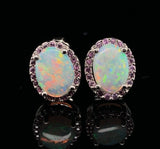 Platinum Genuine Natural Pink Sapphire and Opal Stud Earrings (#J6105)