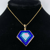14k Yellow Gold Genuine Natural Opal Intarsia Inlay Pendant with Lapis (#J5581)