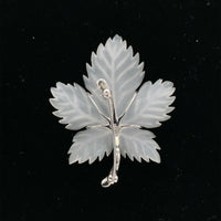14k White Gold Carved Genuine Natural Rock Crystal Leaf Pin w/ Diamond (#J5537)