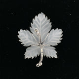 14k White Gold Carved Genuine Natural Rock Crystal Leaf Pin w/ Diamond (#J5537)