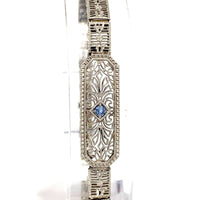 10k White Gold Art Deco Genuine Natural Sapphire Filigree Bracelet (#J5535)
