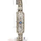 10k White Gold Art Deco Genuine Natural Sapphire Filigree Bracelet (#J5535)