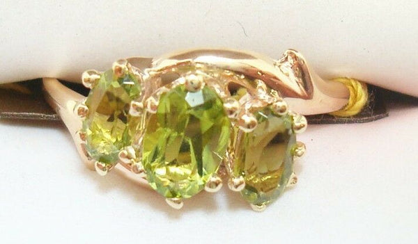 Victorian 10k Gold Ring with Three Oval Genuine Natural Peridots (#J2546)