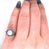 14k White Gold Art Deco 8.8mm Blue Akoya Pearl Ring (#J5518)