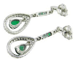 18k Gold Deco Style Genuine Natural Emerald and Diamond Drop Earrings (#J4716)