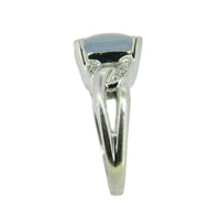 14k White Gold Blue-Gray Genuine Natural Chalcedony Ring with Diamonds (#J3558)