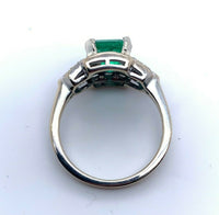 18k White Gold 1.70 Carat GIA Genuine Natural Emerald and Diamond Ring (#J5199)