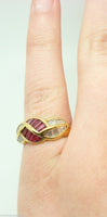 18K Gold Ring with Baguette Genuine Natural Rubies and Diamonds (#J1551)