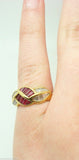 18K Gold Ring with Baguette Genuine Natural Rubies and Diamonds (#J1551)