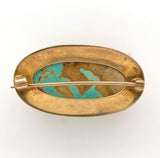 Oval Genuine Natural Turquoise Pin with Simple 10k Yellow Gold Frame (#J6051)