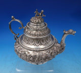 Dutch Sterling Silver Tea Pot w/Cast Mermaid Finial Flowers Putti Dragon (#6464)