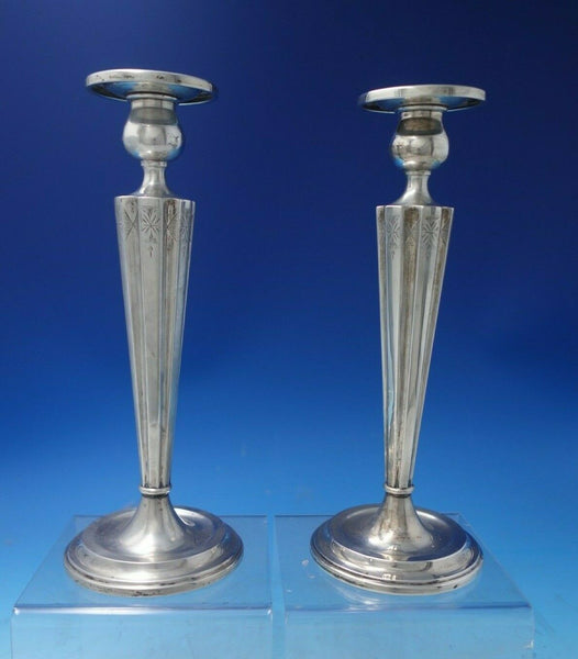 Victor Siedman Co Sterling Silver Candlestick Pair #376 Hand Engraved 10" #5811