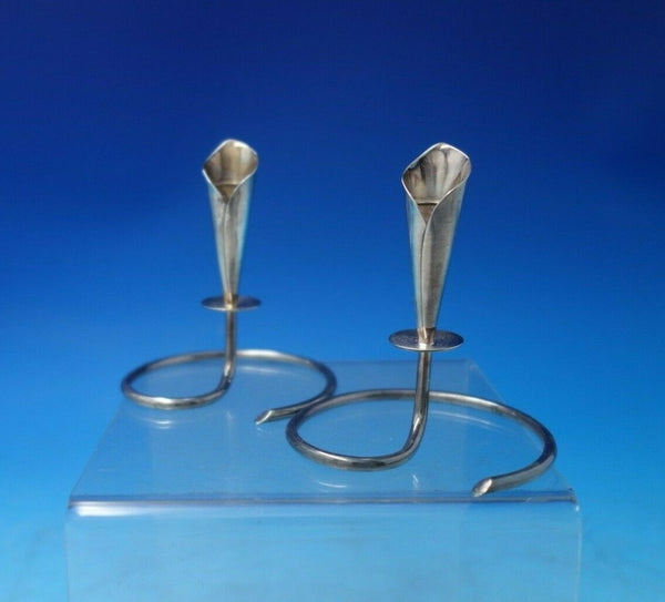 JC Boardmann Silver Co Danish Sterling Silver Candle Holder Pair 3" x 3" (#5892)