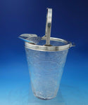 Sterling Silver and Cut Crystal Ice Pitcher w/ Handle Flowers Leaves 8" (#5958)