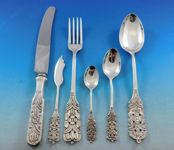 Aztec Rose Mexican Sterling Silver Flatware Set Service 36 Pieces Dinner Floral