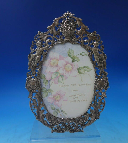 Austrian Sterling Silver Picture Frame with Cherubs Basket Insert Stand (#6070)