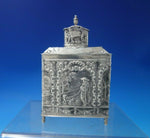 German .800 Silver Tea Caddy / Spice Landscape Woman Dog Sheep (#6076)