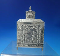 German .800 Silver Tea Caddy / Spice Landscape Woman Dog Sheep (#6076)