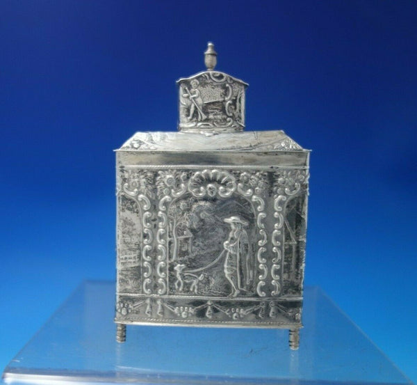 German .800 Silver Tea Caddy / Spice Landscape Woman Dog Sheep (#6076)