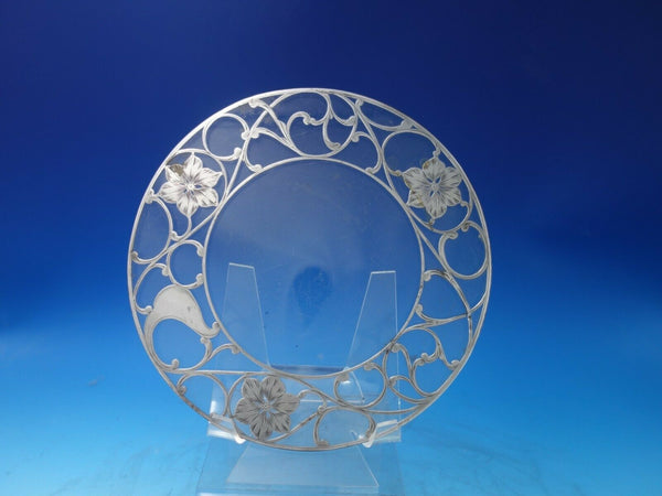 Glass Trivet with Sterling Silver Overlay Floral 8 3/4" Vintage (#6236)