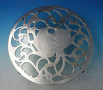 Glass Trivet with Sterling Silver Overlay Footed Floral 12" Vintage (#6237)