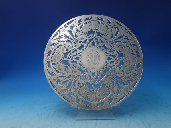 Glass Trivet Plate with Sterling Silver Overlay Floral #1250 10" Vintage (#6238)