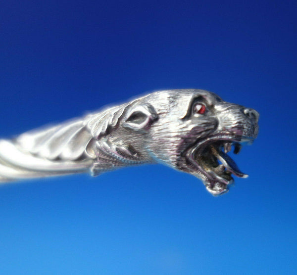 English Victorian Sterling Silver Glove Button Hook w/ Garnet Eyes (#6321)
