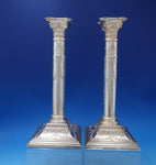 Silverplate Candlestick Pair Column Style with Bows Swags Square Base (#6447)