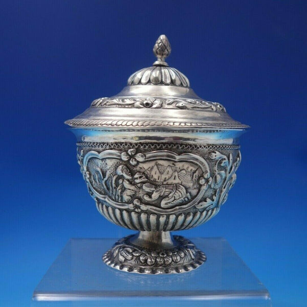 German Sterling Silver Bowl Covered w/ Repousse Scenes Hunting Planting (#6453)