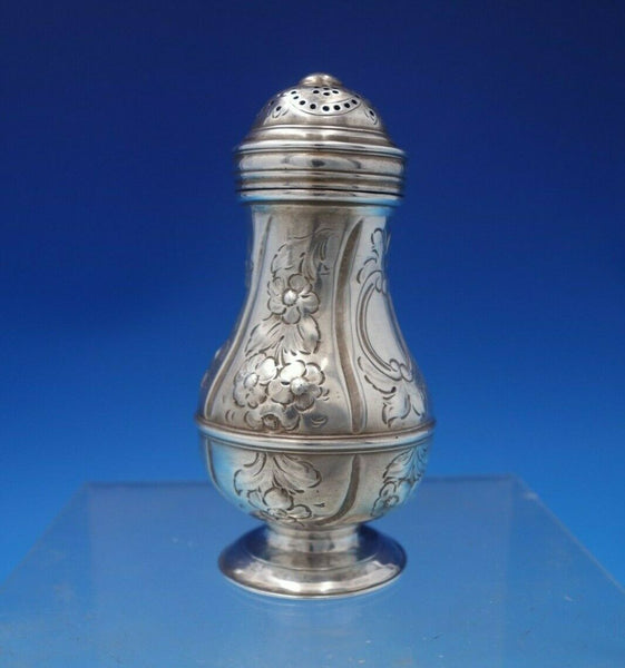 English Georgian Sterling Silver Muffineer with Chased Flowers c.1743 (#6461)