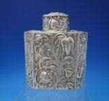 Sterling Silver Tea Caddy w/ Repoussed Flowers 4 1/2" x 3 7/8" x 2 3/8" (#6463)