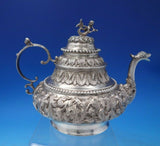 Dutch Sterling Silver Tea Pot w/Cast Mermaid Finial Flowers Putti Dragon (#6464)
