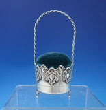 Sterling Silver Pin Cushion with Teal Velvet and Handle 5 1/2" 1.9 ozt. (#6467)