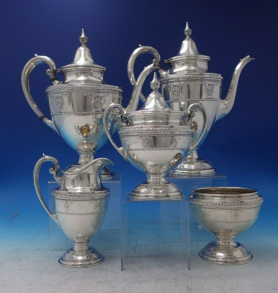 Rose Point by Wallace Sterling Silver Tea Set 5pc #4615-9 (#6476)