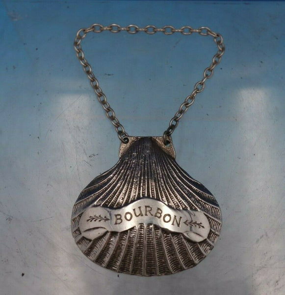 JP & Co English Sterling Silver Liquor Label "Bourbon" with Shell Motif (#6518)