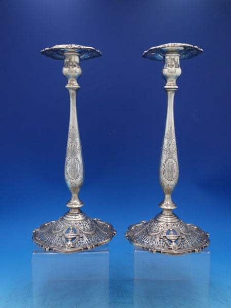 Adam by Shreve Sterling Silver Candlestick Pair #6970 47 ozt TW 14" (#6523)