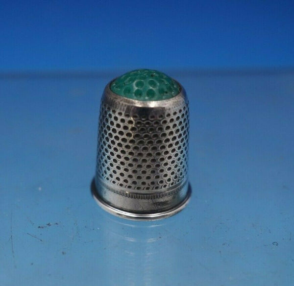 Swedish Sterling Silver Thimble Green Top #2 7/8" Tall x 3/4" Diameter (#6568)