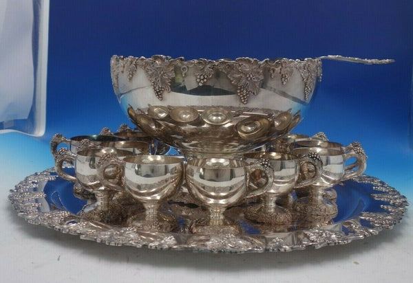 Vintage Plain by International Silverplate Punch Set 15Pc Bowl Cups Tray (#6574)
