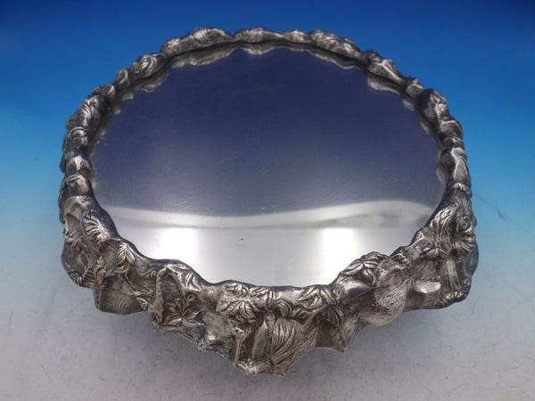 Elkington Sterling Silver Plateau Round Heavy with Wood Base Floral (#6616)