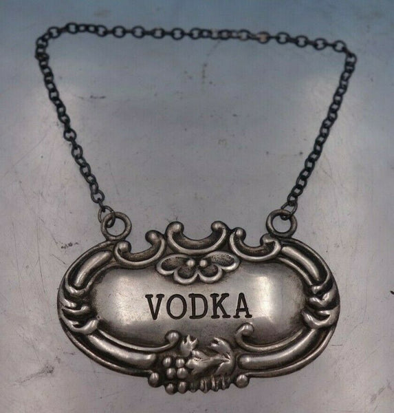 Sterling Silver Liquor Label "Vodka" with Chain 2" x 1 1/4" Vintage (#6647)