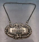 Sterling Silver Liquor Label "Brandy" with Chain 2" x 1 1/4" Vintage (#6648)